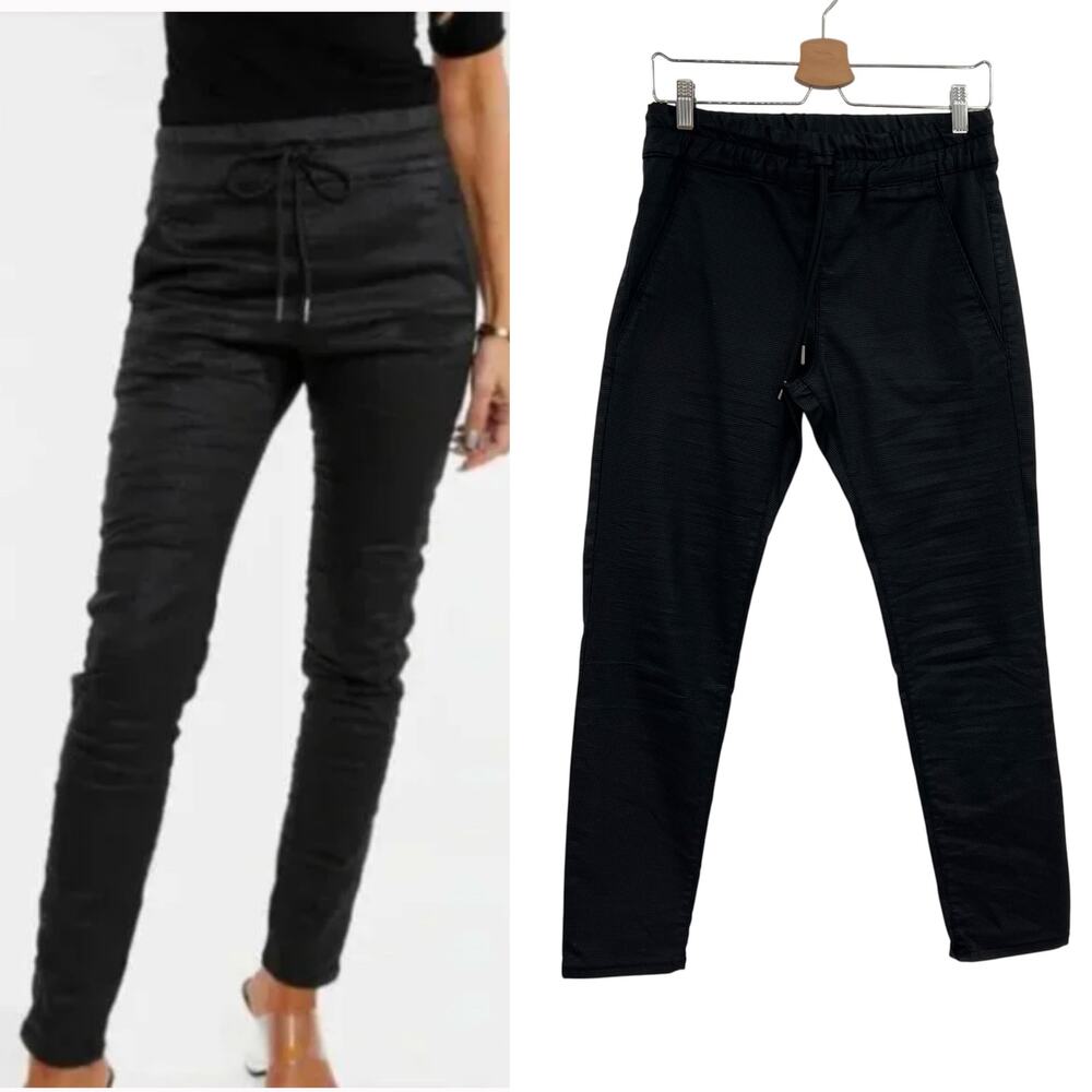 Bevy Flog Shely Black Tonal Check Print Drawstring Pants Stretch 26